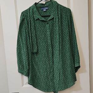 Anthropologie Green Diamond Patterned Women's Silk Top, Size 12